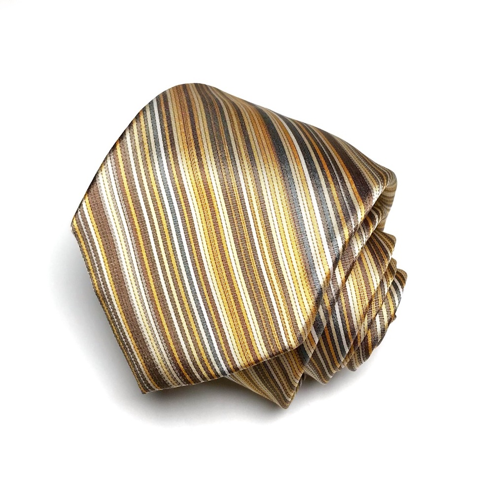 Joseph JoS A. Bank Layers of Yellow and Gray Stripes Narrow Silk Tie